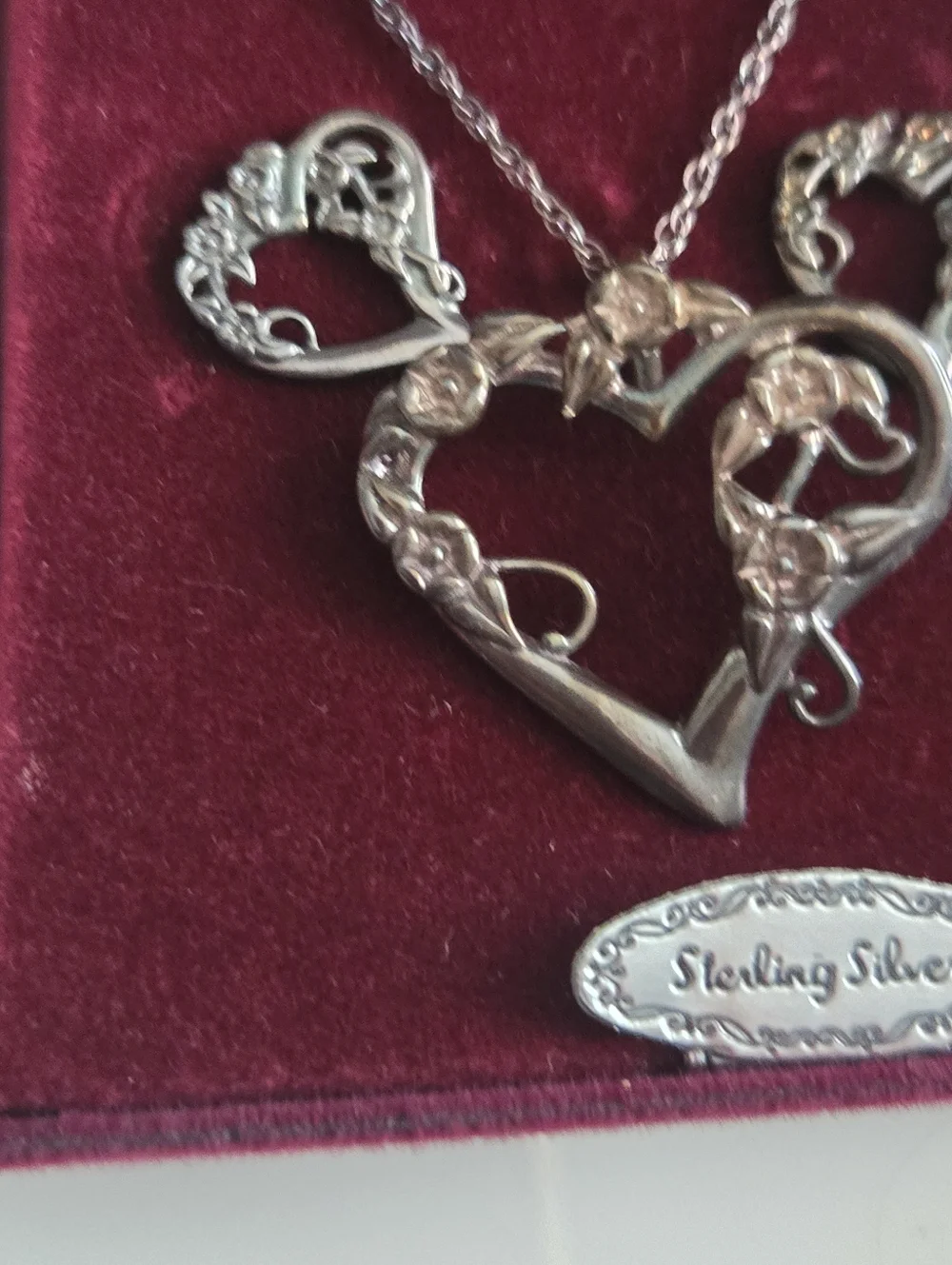 Vintage Sterling Intricate Heart Necklace Set